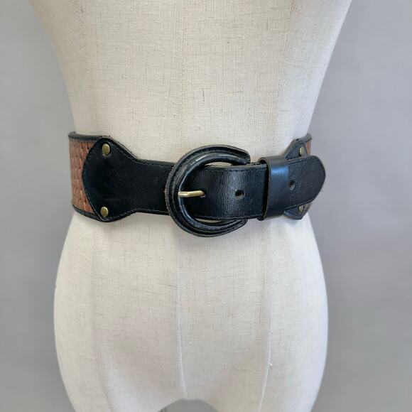 Justin Boots basketweave tooled leather western belt size 42 gold tone buckle - Picture 2 of 14